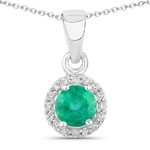 0.52 ct. tw. Zambian Emerald and Lab Grown Diamond Halo Pendant in .925 Sterling Silver