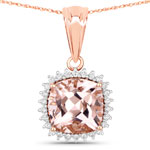 3.23 ct. tw. Genuine Morganite And White Diamond Halo Pendant In 14K Rose Gold