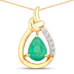 QP17616ZEWD-10KY 1.18 ct. tw. Zambian Emerald and White Diamond Crossover Pendant in 10K Yellow Gold