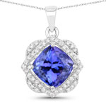 3.14 ct. tw. Tanzanite and White Diamond Halo Pendant in 14K White Gold