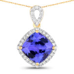 2.54 ct. tw. Tanzanite and White Diamond Halo Pendant in 14K Yellow Gold
