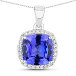 2.65 ct. tw. Tanzanite and White Diamond Halo Pendant in 14K White Gold