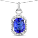 2.25 ct. tw. Tanzanite and White Diamond Halo Pendant in 14K White Gold