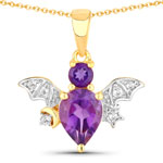 1.24 ct. tw. Amethyst and White Topaz Bat Pendant In Sterling Silver