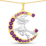QP19608AWT-SS18KY 1.06 ct. tw. Amethyst and White Topaz Witch Flying Pendant In Sterling Silver
