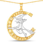 QP19608CWT-SS18KY 1.09 ct. tw. Citrine and White Topaz Witch Flying Pendant In Sterling Silver