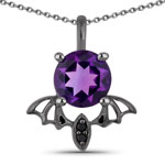 0.74 ct. tw. Amethyst and Black Spinel Bat Pendant In Sterling Silver