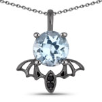 1.06 ct. tw. Blue Topaz and Black Spinel Bat Pendant In Sterling Silver