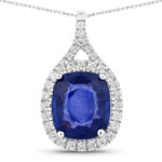 2.73 ct. tw.Ceylon Blue Sapphire and White Diamond Halo Pendant in 18K White Gold