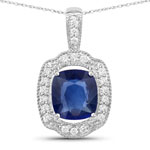 2.53 ct. tw.Ceylon Blue Sapphire and White Diamond Halo Pendant in 18K White Gold