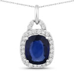 2.19 ct. tw.Ceylon Blue Sapphire and White Diamond Halo Pendant in 18K White Gold