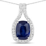 3.84 ct. tw.Ceylon Blue Sapphire and White Diamond Slide Pendant in 18K White Gold