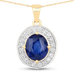 2.87 ct. tw.Ceylon Blue Sapphire and White Diamond Halo Pendant in 18K Yellow Gold