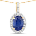 3.28 ct. tw.Ceylon Blue Sapphire and White Diamond Halo Pendant in 18K Yellow Gold