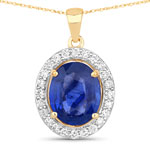 3.49 ct. tw.Ceylon Blue Sapphire and White Diamond Halo Pendant in 18K Yellow Gold
