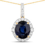 2.58 ct. tw.Ceylon Blue Sapphire and White Diamond Halo Pendant in 18K Yellow Gold