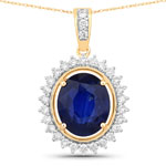 4.12 ct. tw.Ceylon Blue Sapphire and White Diamond Halo Pendant in 18K Yellow Gold