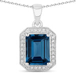 2.78 ct. tw. London Blue Topaz and Lab Grown Diamond Halo Pendant in .925 Sterling Silver