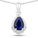 0.90 ct. tw. Blue Sapphire and Lab Grown Diamond Teardrop Pendant in .925 Sterling Silver