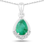 0.75 ct. tw. Zambian Emerald and Lab Grown Diamond Teardrop Pendant in .925 Sterling Silver
