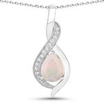 1.02 ct. tw. Ethiopian Opal and Lab Grown Diamond Crossover Pendant in .925 Sterling Silver