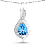 2.02 ct. tw. Swiss Blue Topaz and Lab Grown Diamond Crossover Pendant in .925 Sterling Silver