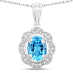 2.87 ct. tw. Swiss Blue Topaz and Lab Grown Diamond Statement Pendant in .925 Sterling Silver