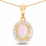 QP6925ETHOPWD-14KY 1.00 ctw. Genuine Ehiopian Opal and 0.58 ctw. White Diamond Halo Pendant in 14K Yellow Gold