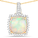 QP6928ETHOPWD-14KY 2.90 ctw. Genuine Ehiopian Opal and 0.22 ctw. White Diamond Halo Pendant in 14K Yellow Gold