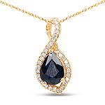 QP6974BSAPHWD-14KY 0.80 ctw. Genuine Blue Sapphire and 0.09 ctw. White Diamond Slide Pendant in 14K Yellow Gold