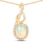 QP6992ETHOPWD-14KY 0.48 ctw. Genuine Ehiopian Opal and 0.09 ctw. White Diamond Cocktail Pendant in 14K Yellow Gold