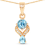 QP7000SBTWD-14KY 0.77 ctw. Genuine Swiss Blue Topaz and 0.02 ctw. White Diamond Dangle Pendant in 14K Yellow Gold