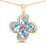 QP7001SBTPTWD-14KY 0.83 ctw. Genuine Swiss Blue Topaz and 0.06 ctw. White Diamond Cocktail Pendant in 14K Yellow Gold