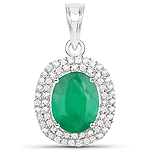 QP8415ZEWD-AR-14KW 1.61 ctw. Genuine Emerald and 0.32 ctw. White Diamond Halo Pendant in 14K White Gold