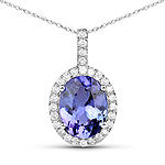 1.70 ctw. Genuine Tanzanite and 0.17 ctw. White Diamond Halo Pendant in 14K White Gold