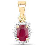 QP8894RWD-HR-14KY 0.56 ctw. Genuine Ruby and 0.06 ctw. White Diamond Halo Pendant in 14K Yellow Gold