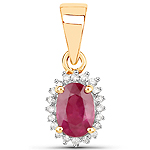 QP8894RWD-MR-14KY 0.56 ctw. Genuine Ruby and 0.06 ctw. White Diamond Halo Pendant in 14K Yellow Gold