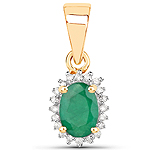 QP8894ZEWD-EH-14KY 0.44 ctw. Genuine Emerald and 0.06 ctw. White Diamond Halo Pendant in 14K Yellow Gold