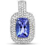 QP8949TANWD-14KW 2.39 ctw. Genuine Tanzanite and 0.58 ctw. White Diamond Halo Pendant in 14K White Gold