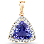 QP8952TANWD-14KY 2.69 ctw. Genuine Tanzanite and 0.14 ctw. White Diamond Halo Pendant in 14K Yellow Gold