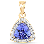 2.41 ctw. Genuine Tanzanite and 0.18 ctw. White Diamond Halo Pendant in 14K Yellow Gold