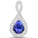 QP8998TANWD-14KW 2.14 ctw. Genuine Tanzanite and 0.25 ctw. White Diamond Halo Pendant in 14K White Gold