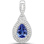 QP9014TANWD-14KW 2.63 ctw. Genuine Tanzanite and 0.44 ctw. White Diamond Halo Pendant in 14K White Gold