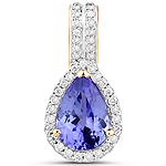 QP9016TANWD-14KY 2.97 ctw. Genuine Tanzanite and 0.33 ctw. White Diamond Halo Pendant in 14K Yellow Gold