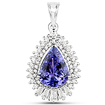QP9017TANWD-14KW 2.53 ctw. Genuine Tanzanite and 0.65 ctw. White Diamond Halo Pendant in 14K White Gold