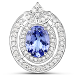 2.33 ctw. Genuine Tanzanite and 0.42 ctw. White Diamond Halo Pendant in 14K White Gold