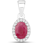 0.90 ctw. Genuine Ruby and 0.10 ctw. White Diamond Halo Pendant in 14K White Gold