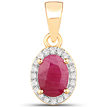 QP9060RWD-MR-14KY 0.90 ctw. Genuine Ruby and 0.10 ctw. White Diamond Halo Pendant in 14K Yellow Gold
