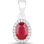0.94 ctw. Genuine Ruby and 0.10 ctw. White Diamond Halo Pendant in 14K White Gold