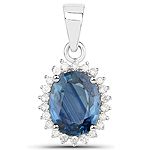 QP9062BSAPHWD-AR-14KW 2.25 ctw. Genuine Blue Sapphire and 0.14 ctw. White Diamond Halo Pendant in 14K White Gold